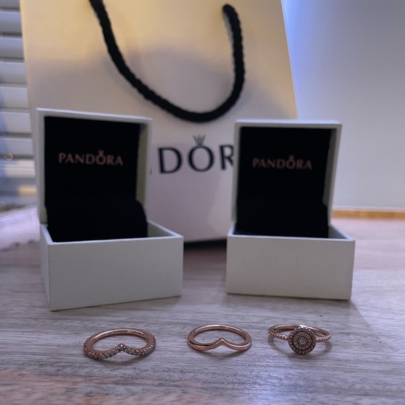 Rose Gold Pandora Rings! (2) wishbone rings, (1) elegant sparkle ring - Picture 5 of 8
